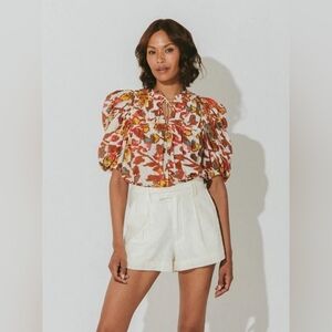 CLEOBELLA Evereve Zola Puff Sleeve Organic Cotton Floral Blouse  M Medium